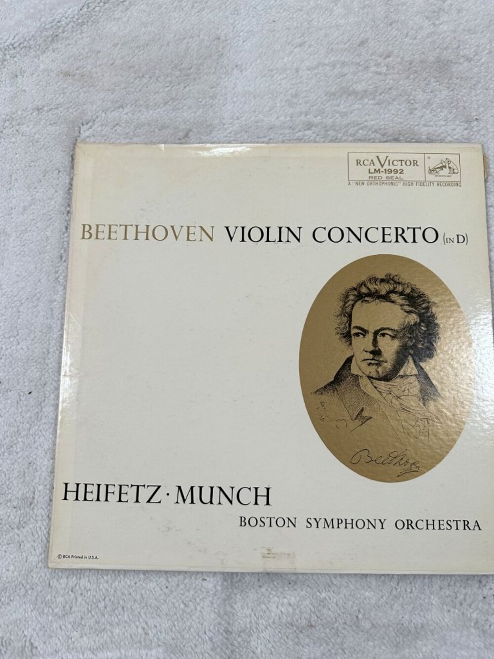Beethoven Violin Concerto Heifetz Munch RCA Victor LM-1992 LP 33RPM Red Seal